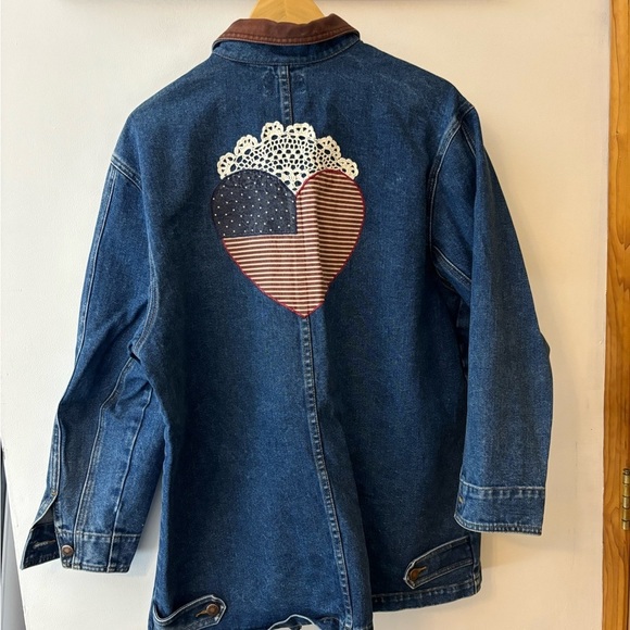 Vintage Americana Denim Barn Style Coat Appliqué Heart - Picture 4 of 6